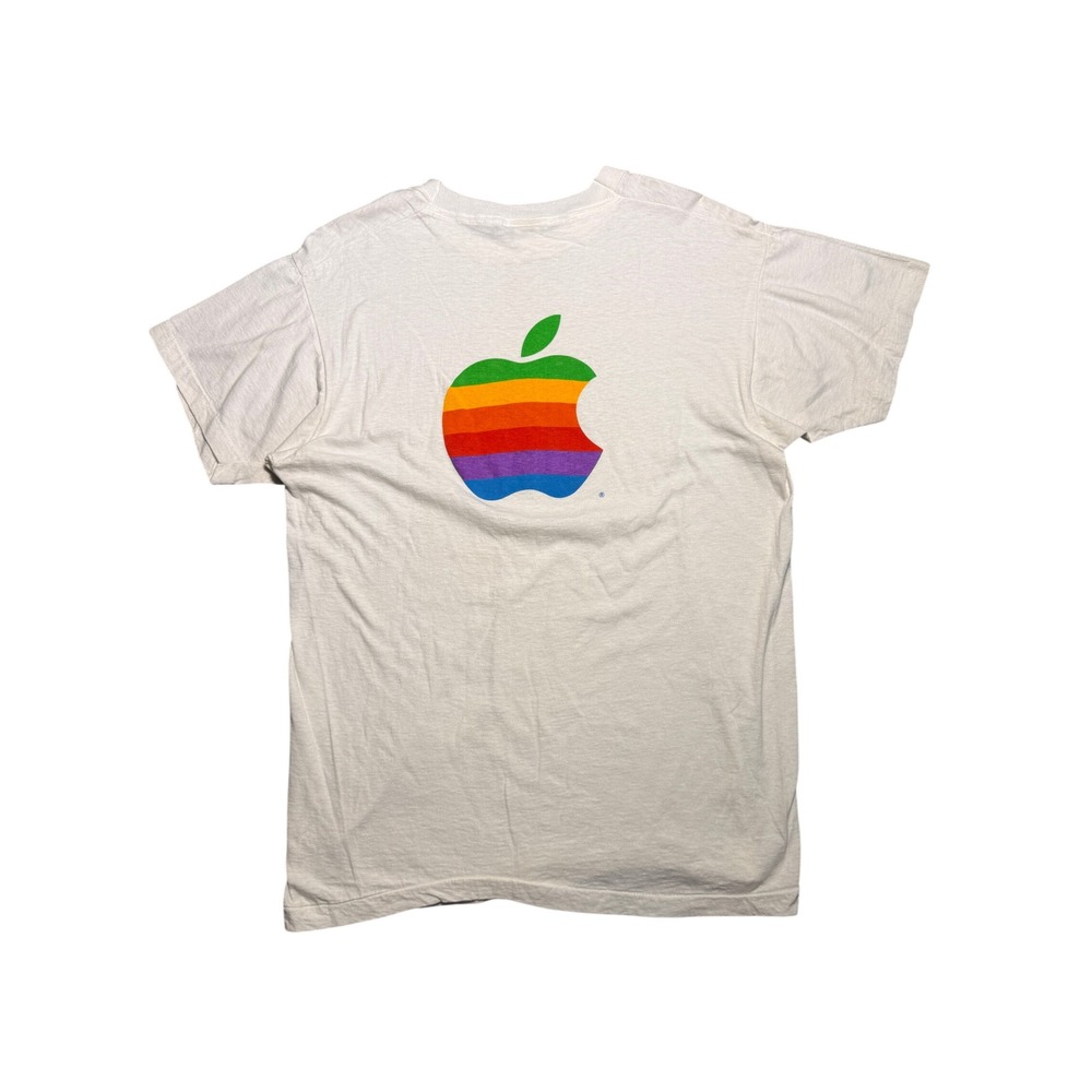 Vintage 80s Apple Computer Rainbow Logo T-Shirt XL White Single Stitch